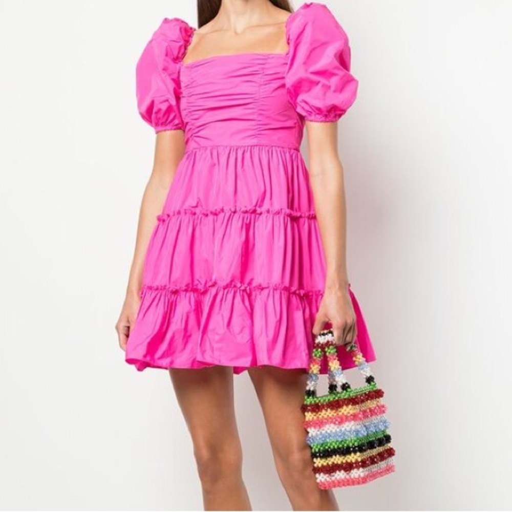 Cinq à Sept Radley Hot Pink Mini Dress with Puff Sleeves
